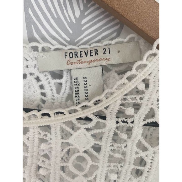 Forever 21 White Long Sleeve Sheer Lace Blouse, Size M - Picture 3 of 4